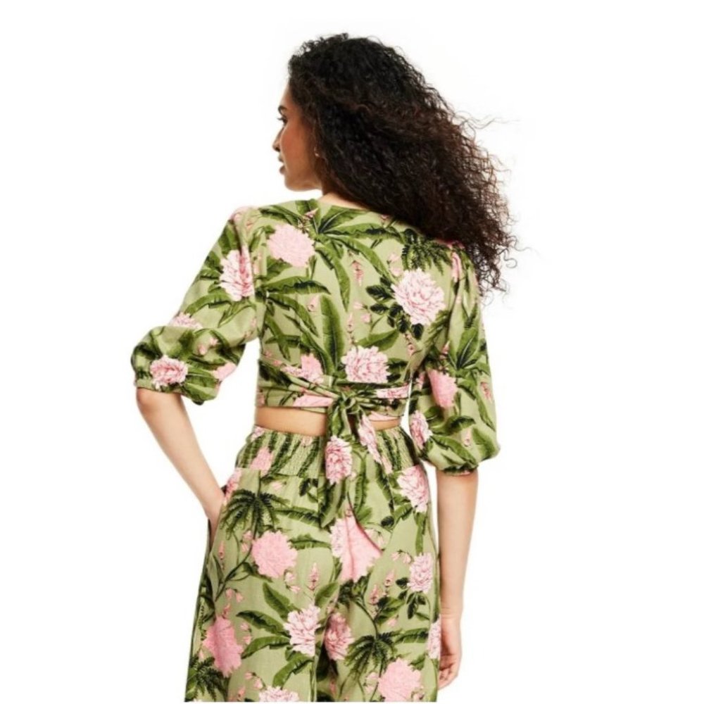 Agua Benita Peony Print Tie Wrap Top & Pants - Size Small (top) / Medium (bottom - Picture 5 of 7